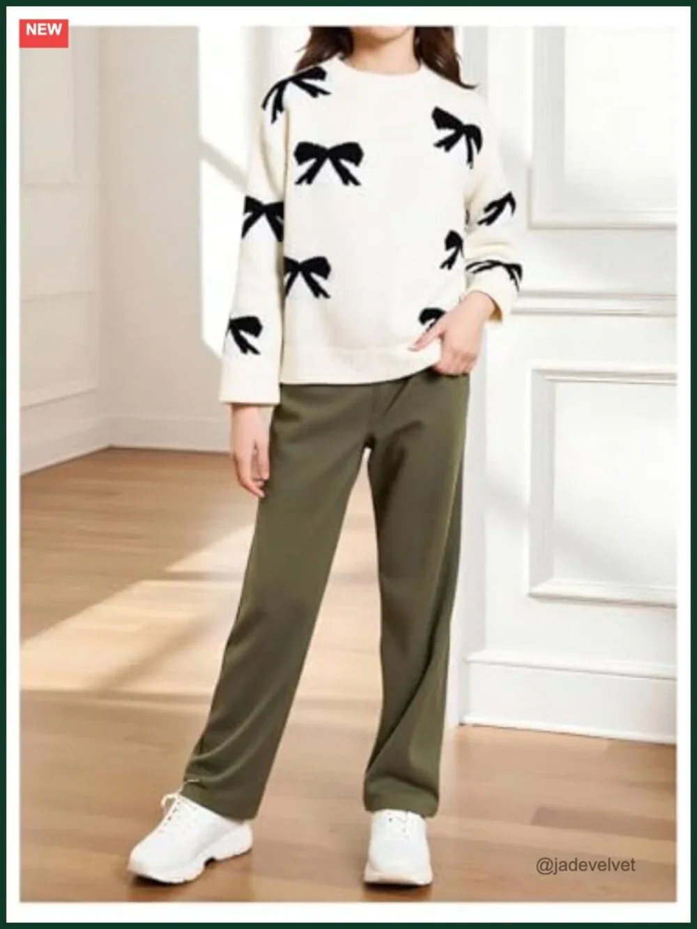 Girl's Bow Sweater Long Sleeve Drop Shoulder Loose Pullover Top